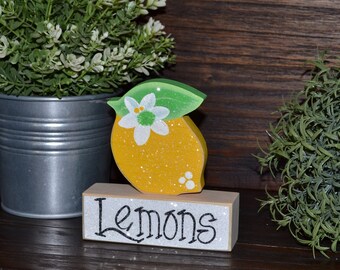 Lemons - Lemon Tiered Tray Decor Set Wood Block Set Farmhouse Sign Summer Decoration Lemon Decoration Spring Decor Lemon Decor