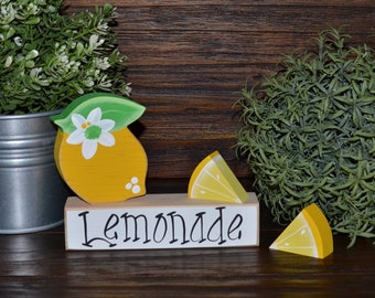 Lemonade Tiered Tray Decor Set Wood Block Set Farmhouse Sign Summer Decoration Lemon Decoration Spring Decor Lemon Decor