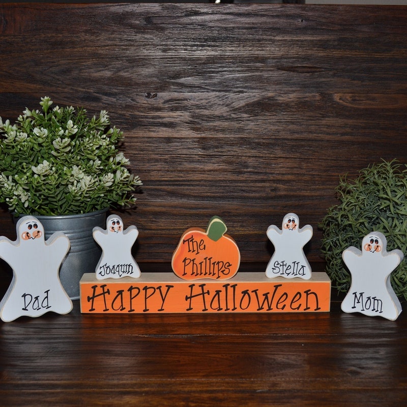 🎁Free Personalization🎁Personalized Halloween Decor Block Set Family Name Decor Halloween Decor Primitive Family Halloween Gift Pumpkin Block Set Ghost Decor