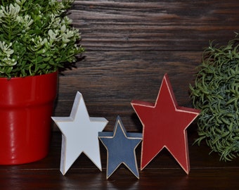 3 Star Set Tiered Tray Decor 4th of July Tiered Tray Decor Patriotic Wood Block Set Independence Day Flag Americana Gift Military Mom