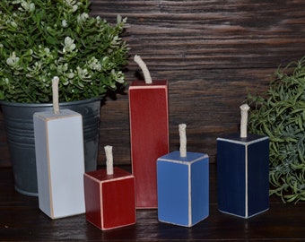 4th of July Tiered Tray Decor Firecracker Shelf Sitters-Set of 5 Firecrackers-Patriotic Wood Block Set Independence Day Americana Gift
