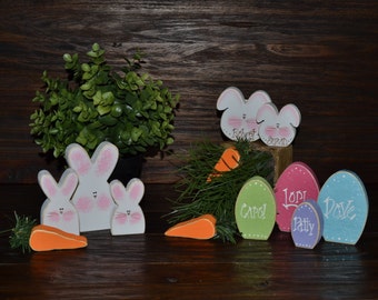 Personalized Easter Decor-Add-on Pieces  - Bunny Bunnies Carrot Easter Eggs Spring Decor Easter Home Decor Mantle Decor Stacking Blocks