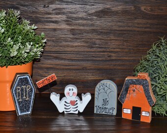 Halloween Tiered Tray Decor Personalized Halloween Decor Skeleton Decor Haunted House Decoration Coffin Decor Tombstone Decor Fall Decor