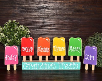 Popsicle Summer Blocks Mother's Day Gift Decor Grandma's Treats Summer Popsicle Blocks Personalized Popsicle Blocks Grandma Gift