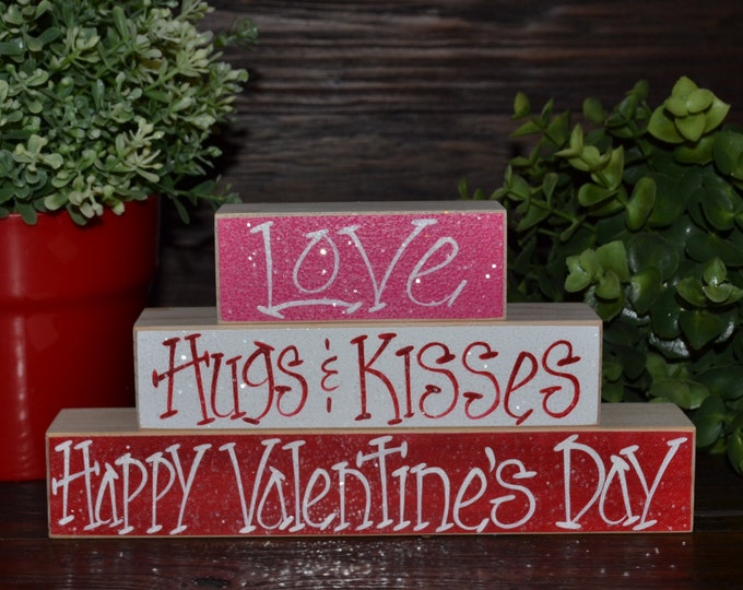 Hugs & Kisses Personalized Wood Blocks Love Set Wedding Home - Etsy