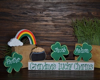 St. Patrick's Day Block Set - Personalized Wood Blocks of Love Set - Grandma's Lucky Charms Block Set - St. Patrick's Day Tiered Tray Decor