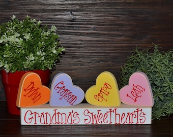 Personalized Valentine's Day Decor Valentines Day Grandma Gift Sweetheart Block Set Personalized Sweetheart candies Valentines Decor Block