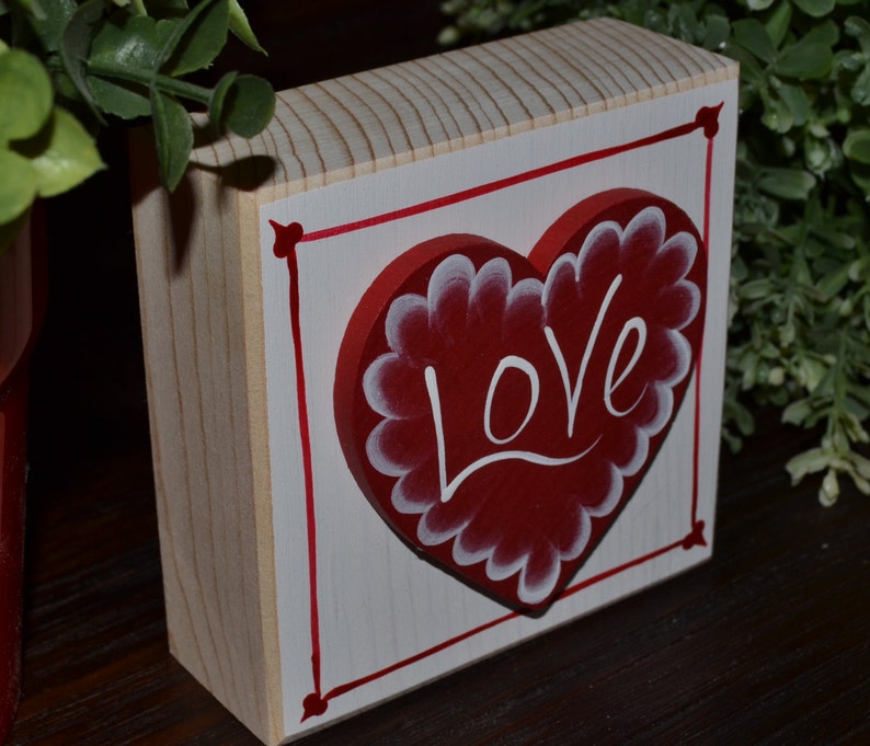 Valentine's Day Decor Wood Stacking Blocks of Love Set Valentines Decoration Block Set Mantle Decor Hugs Kisses Be Mine Love You image 2