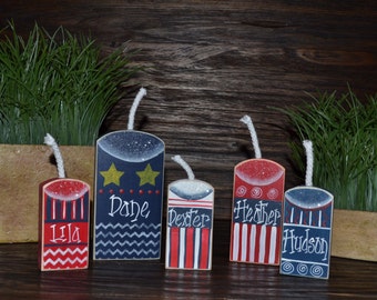 Personalized Firecracker 4th of July Decor Americana Wood Block Independence Day Patriotic Firework Flag Americana Gift Star Spangled Banner