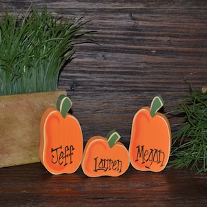 INDIVIDUAL Personalized Pumpkin Halloween Decor Thanksgiving Place Card Fall Decor Pumpkin Home Decor Primitive Pumpkin Gift Fall Decoration image 1