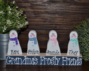 Grandmas Frosty Friends Block Set Personalized Snowman Winter Decor Holiday Decor Personalized Christmas Decoration Grandma Gift Snowmen