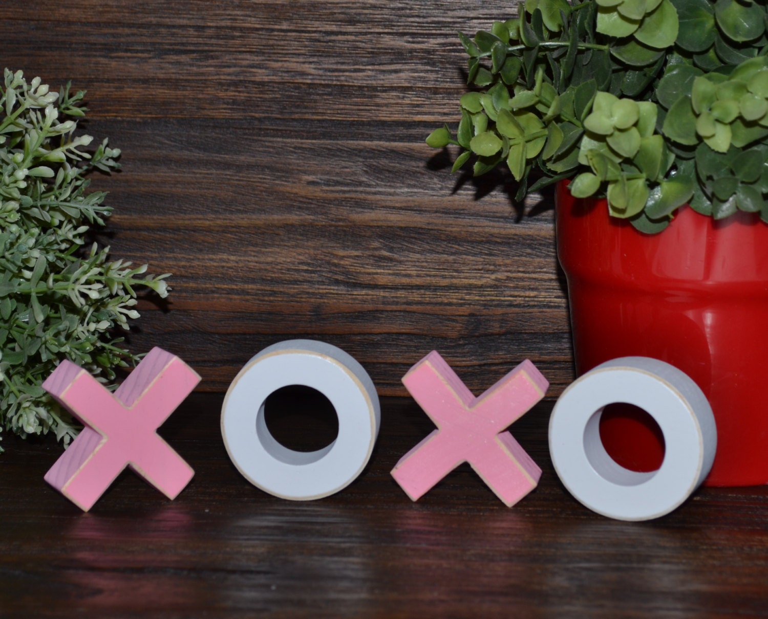 XOXO Tiered Tray Valentines Decor Hugs & Kisses Wood Block Set Valent…