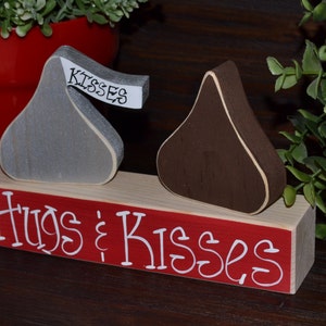 Hugs & Kisses Personalized Valentine Block Set Wood Blocks Valentine Decor primitive gift holiday personalized wood sign hershey valentine image 3