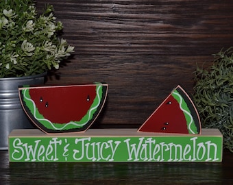 Sweet & Juicy Watermelon Tiered Tray Decor Wood Block Set Summer Decoration Watermelon Decor Summer Picnic Primitive Seasonal Home Decor
