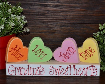 Personalized Valentine's Day Decor Valentines Day Grandma Gift Sweetheart Block Set Personalized Sweetheart candies Valentines Decor Block