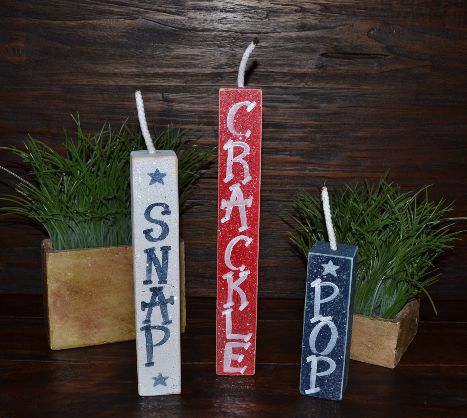 Firecracker-Snap, Crackle & Pop 4th of July Decor Patriotic Wood Bloc…
