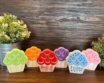 Personalized Cupcake Birthday Decor Birthday Mantle Sitter Birthday Shelf Sitter Birthday Blocks Birthday Card 1st Birthday Decor