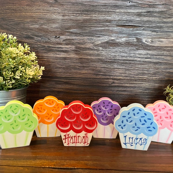 Personalized Cupcake Birthday Decor Birthday Mantle Sitter Birthday Shelf Sitter Birthday Blocks Birthday Card 1st Birthday Decor