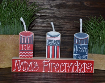 Personalized 4th of July Decor Firecracker Personalized Grandma Gift Wood Firework Block personalized Mothers Day Gift primitive 4th of july