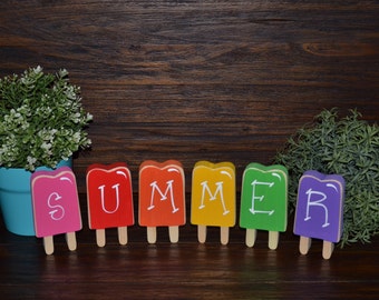 SUMMER Popsicle Block Set Popsicle Blocks Wood Summer Blocks Summer Shelf decor Summer Decor Tiered Tray Decor