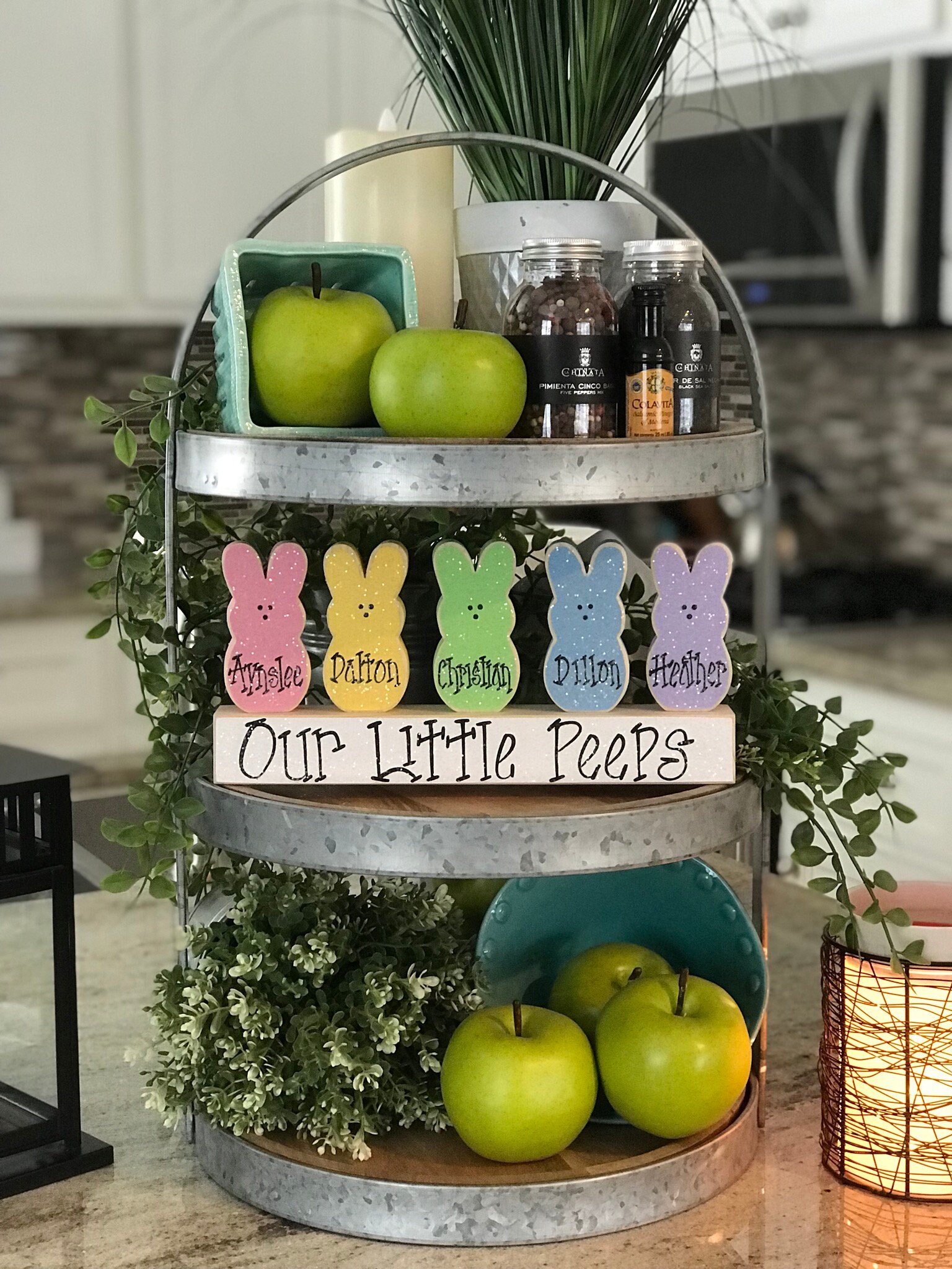 Easter Tiered Tray Decor Spring Personalized Easter Peeps Wooden Bloc…