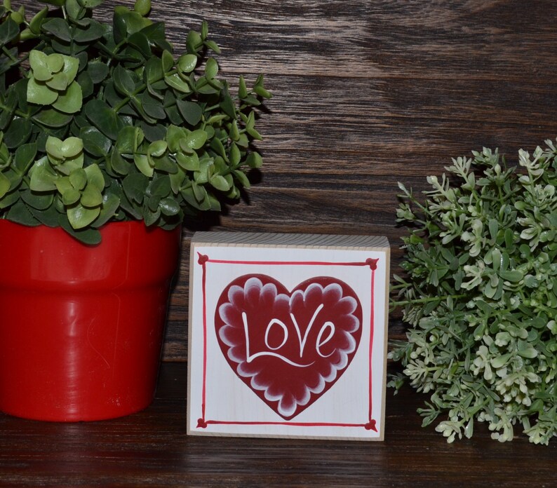 Valentine's Day Decor Wood Stacking Blocks of Love Set Valentines Decoration Block Set Mantle Decor Hugs Kisses Be Mine Love You image 1