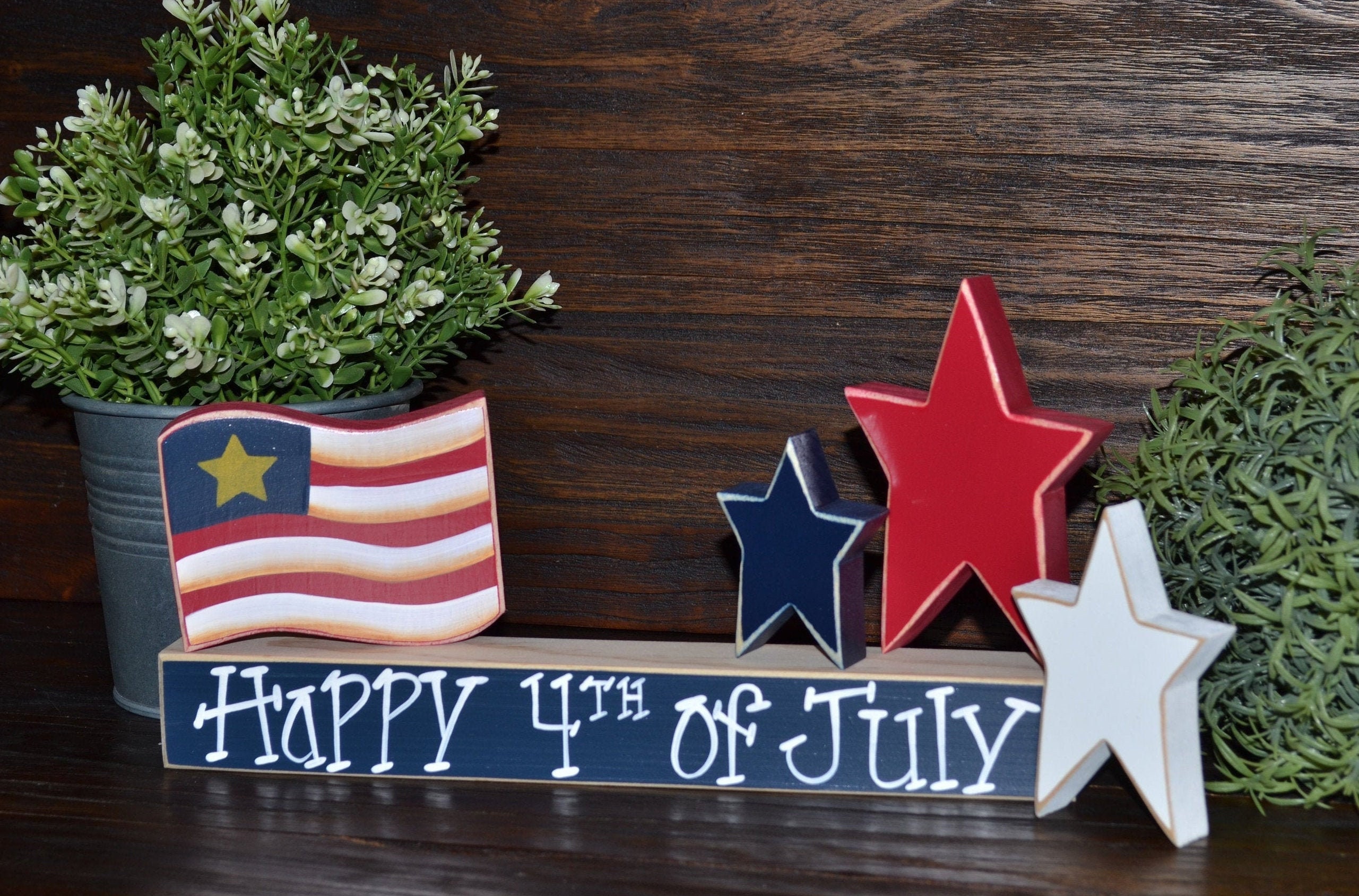 Happy 4th of July Decor Patriotic Wood Block Set Independence Day Pre…