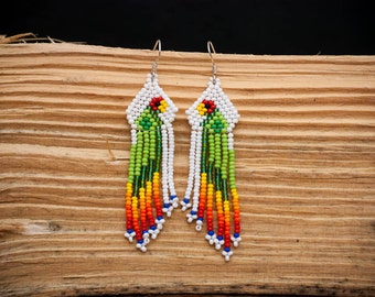 Mexican Huichol Beaded Earrings Parrots