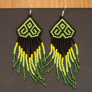 Medusa beaded earrings Traditional mexican huichol design Green