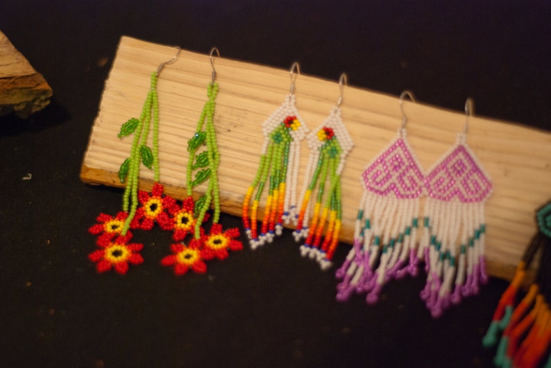 Medusa beaded earrings Traditional mexican huichol design Pink