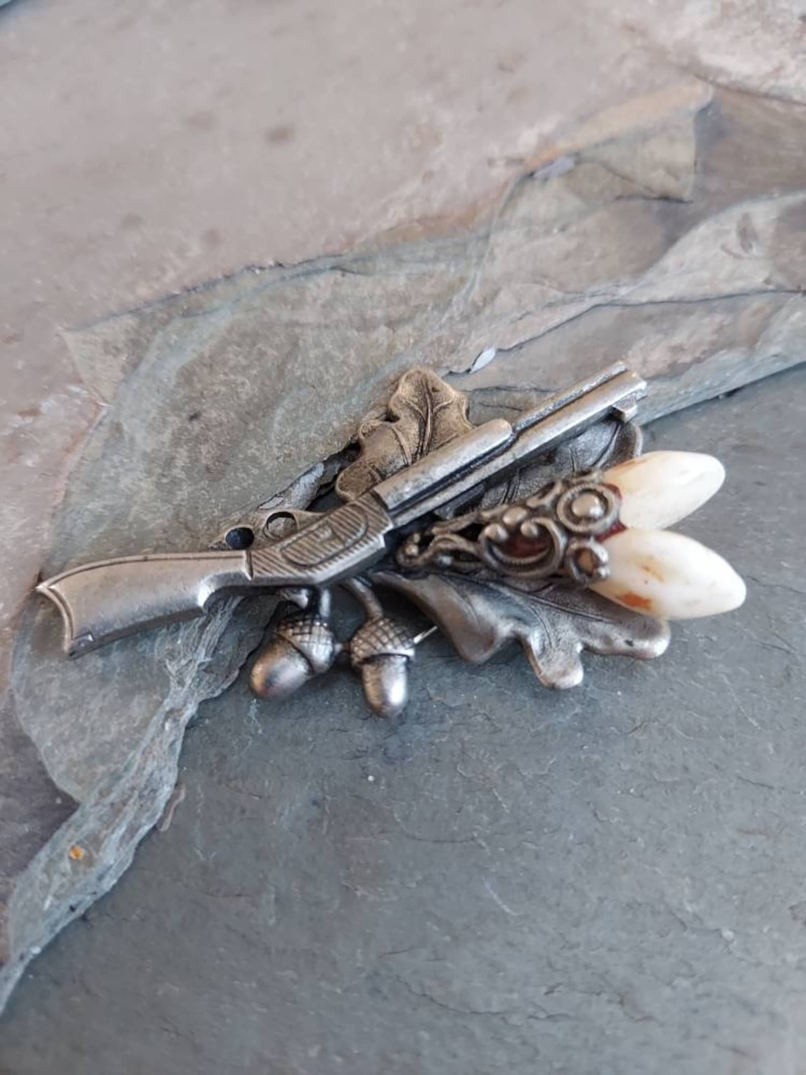 Hunting Hat Pin Antique German HUNT BROOCH Rifle Acorns Roe Etsy