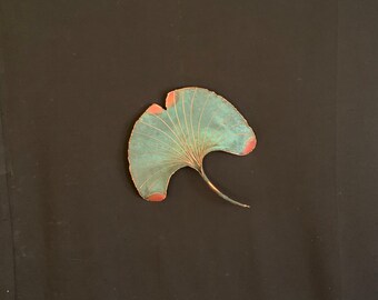 Copper Ginkgo Leaf Green and Red Hot Patina, Indoor or Outdoor, Weather Resistant, Hanging Metal Wall Sculpture, Gift