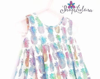 Pineapple dress, Rainbow Pineapple dress, Summer dress for babies, toddlers and youth