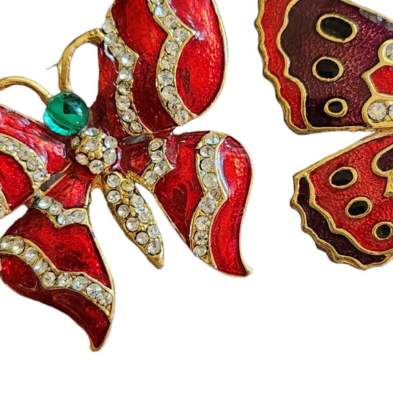 Three Butterfly Vintage Enamel Cloisonne Enamel R… - image 1