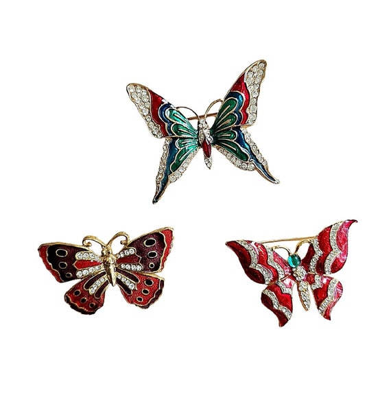 Three Butterfly Vintage Enamel Cloisonne Enamel R… - image 10