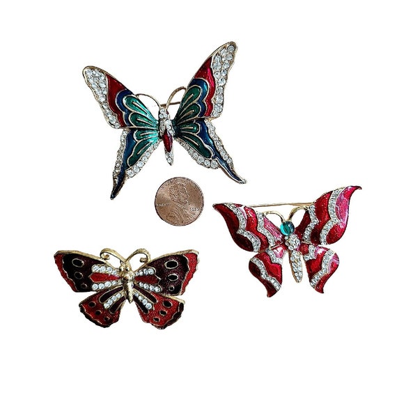 Three Butterfly Vintage Enamel Cloisonne Enamel R… - image 8