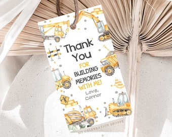 Editable Construction Thank You Tags Construction Birthday Favor Tags Boy Dump Truck Digger Party Download Printable Corjl Template C4