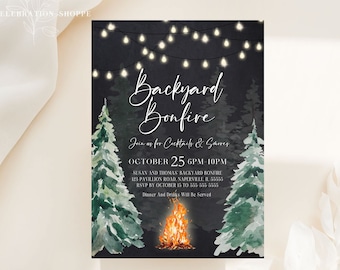 Fall Backyard Bonfire Invitation Template Winter Printable Bonfire Invitation Smores Bonfire Invitation Bonfire Birthday Party Invitation BF