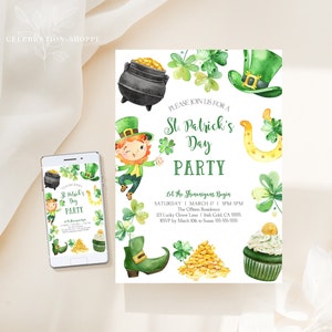 St Patrick's Day Party Invitation Template, Editable St Paddys Day Invitation, Printable St Patrick's Day Invitation Instant download C2 image 3