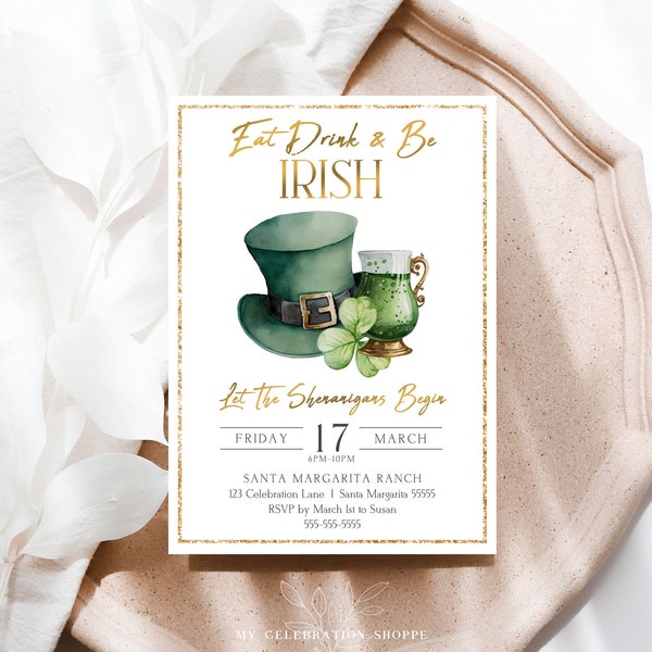 Editable Eat Drink & Be Irish St Patrick's Day Invitation Template Adult St Patrick's Day Party Invite Chalkboard St Patrick's Day Invite C3