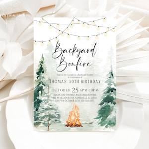 Adult Birthday Bonfire Invitation Template, Printable Bonfire ...