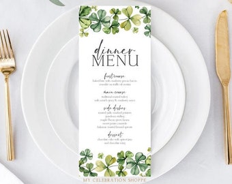 Editable St Patrick's Day Menu Template, St Patrick's Dinner Menu, St Patrick's Birthday Party Menu, St Patricks Party Printable download C1