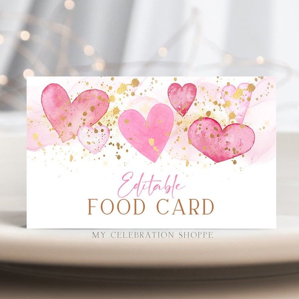 Valentines Party Buffet Food Tent Card Editable Valentine Heart Food Tent Cards Valentine Birthday Heart Place Cards Instant Download V19