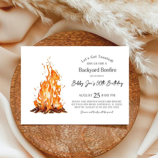 Bonfire Birthday Party Invitation Template, Bonfire Birthday Party Invitation, Smores Bonfire Party Invitation Outdoor Party Download BF