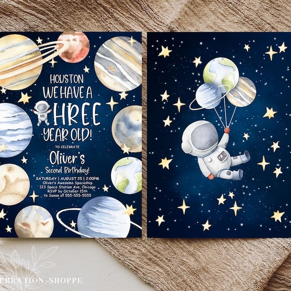 Outer Space Invitation Template Houston We Have A Three Year Old Third Birthday Party Space Invitation Birthday Party Invitation Corjl SP1