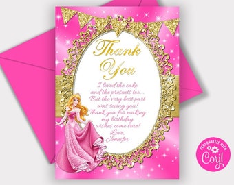 EDITABLE Sleeping Beauty Thank You, Princess Aurora Thank You Instant Download Printable Invite Sleeping Beauty Printable Thank You PRNS