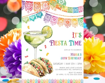 Adult Fiesta Birthday Invitation Editable Adult Cinco de Mayo Birthday Invitation Margarita and Tacos Mexican Theme Birthday Party Invite C5