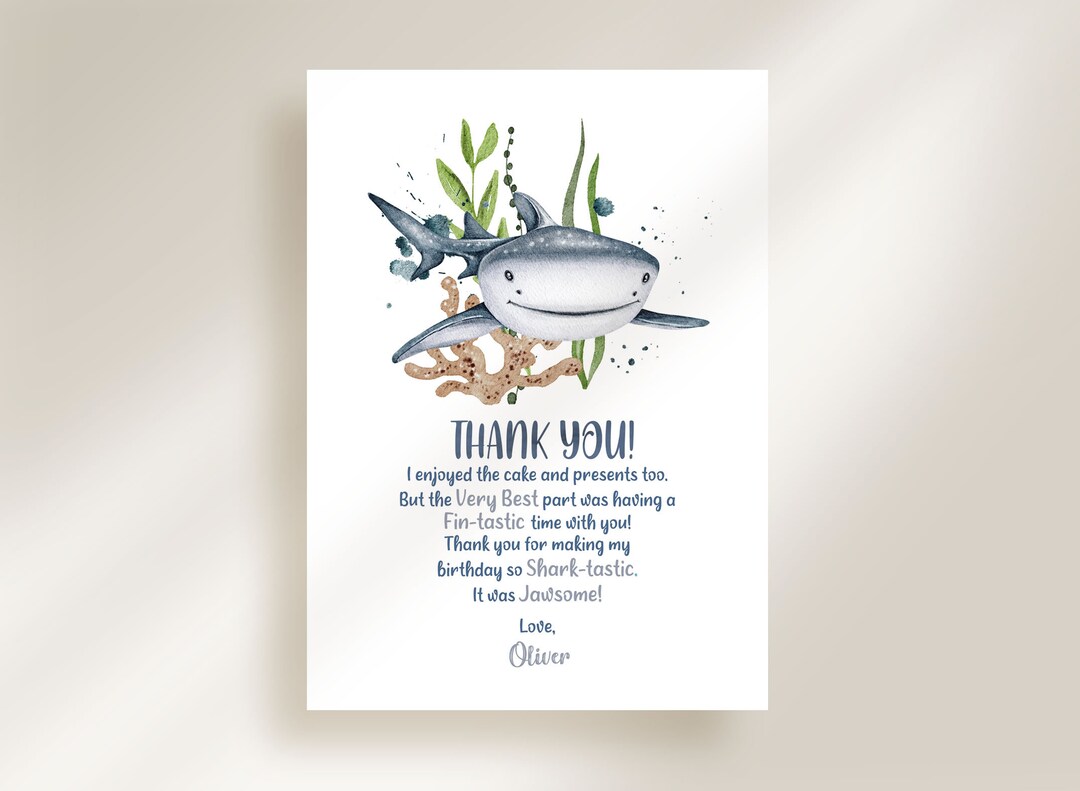 EDITABLE Shark Thank You Cards Shark Printable Thank You - Etsy