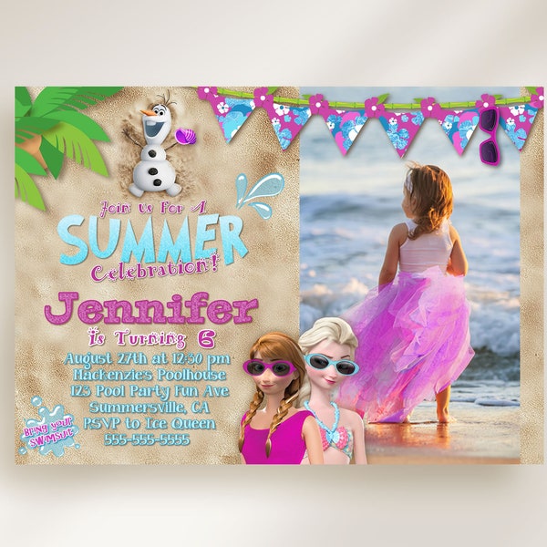 EDITABLE Frozen Summer Invitation, Purple Frozen Beach, Frozen Pool Party Invitation, Summer, Beach Invitation Instant Download F1A