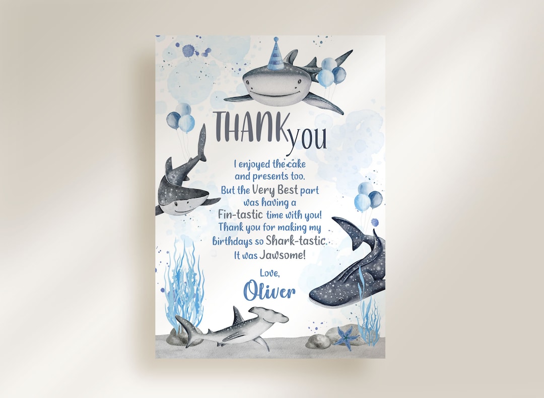 EDITABLE Shark Thank You Card, Printable Shark Thank You Cards, Shark ...